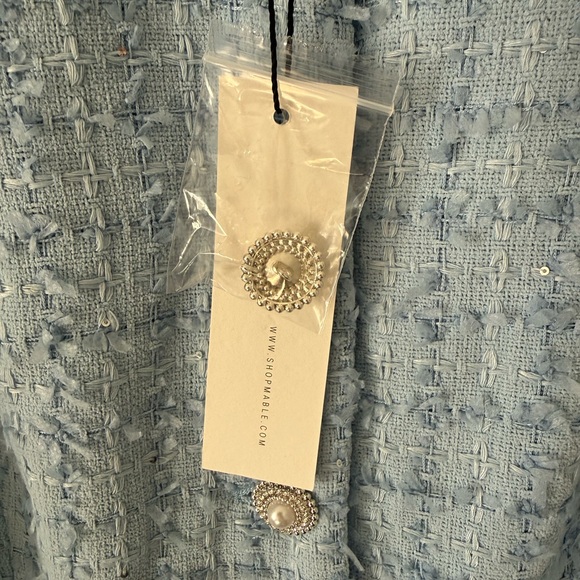 Mable Tweed Matching Set Light Blue Pearl Button Vest Shorts Size M - Picture 6 of 10